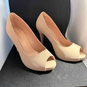 Dream Pairs SWAN-28 Nude Beige Peep‎ Toe Platform Stiletto Pumps Heels Womens 9